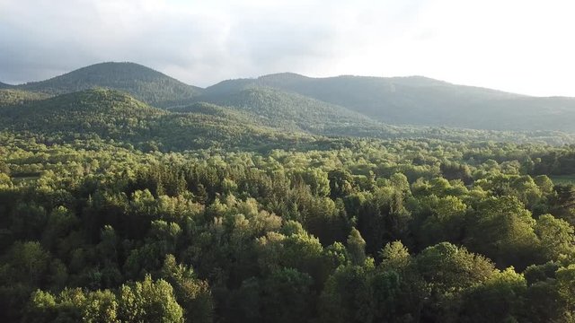 aerial view of meadow and forest in Pyrenees, Aude in southern of France
