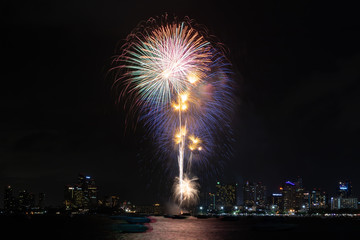 Fireworks at  Pattaya Beach, Chonburi, Thailand
