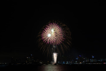 Fireworks at  Pattaya Beach, Chonburi, Thailand