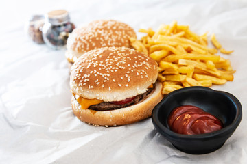 Cheese burger - American cheese burger with Golden French fries