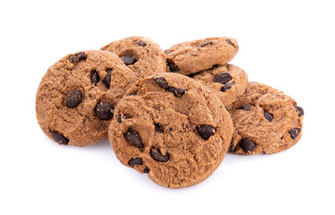 Chocolate chip cookie in bolwl on white background