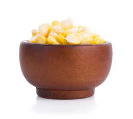 Fresh corn in bowl isolated on white background
