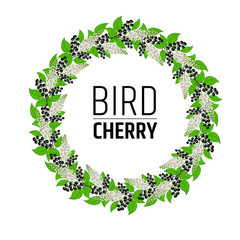 wreath with flowers and berries bird cherry. elements for design