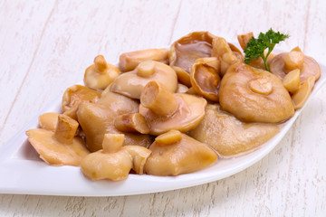 Pickled mushrooms in the bowl
