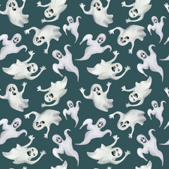 Seamless pattern with halloween ghosts.