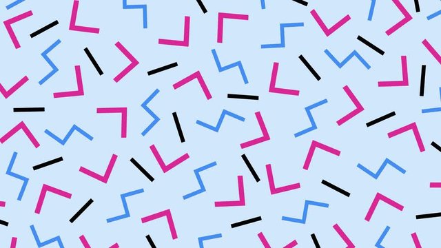 Retro abstract 80's 90's design pattern background. Memphis style with geometrical shapes of different vintage colors. Seamless 4k pop art design.