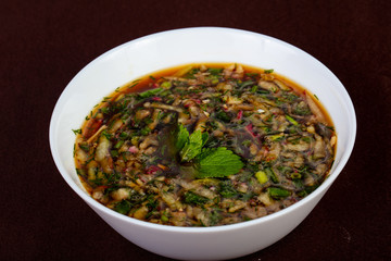 Okroshka soup with kvas