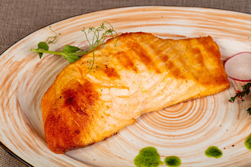 Grilled salmon steak