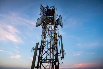 Telecommunications antenna for radio, television and telephone with blue sky