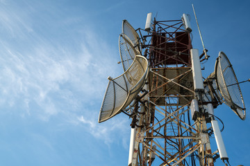 Telecommunications antenna for radio, television and telephone with blue sky