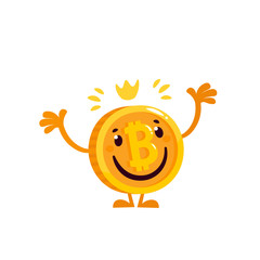 Bitcoin crypto currency. Vector illustration of cartoon flat golden Bitcoin. Isolated on background.