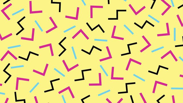 Retro abstract 80's 90's design pattern background. Memphis style with geometrical shapes of different vintage colors. Seamless 4k pop art design.