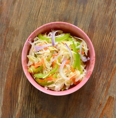 Sauerkraut with onions, carrots and peppers, top view