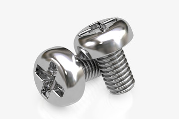 Close-up on screws, 3d illustration isolated on white background