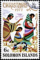 Sheperds of the nativity on stamp of Solomon Islands