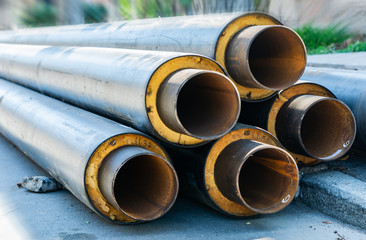 steel pipe covered with rubber on the street