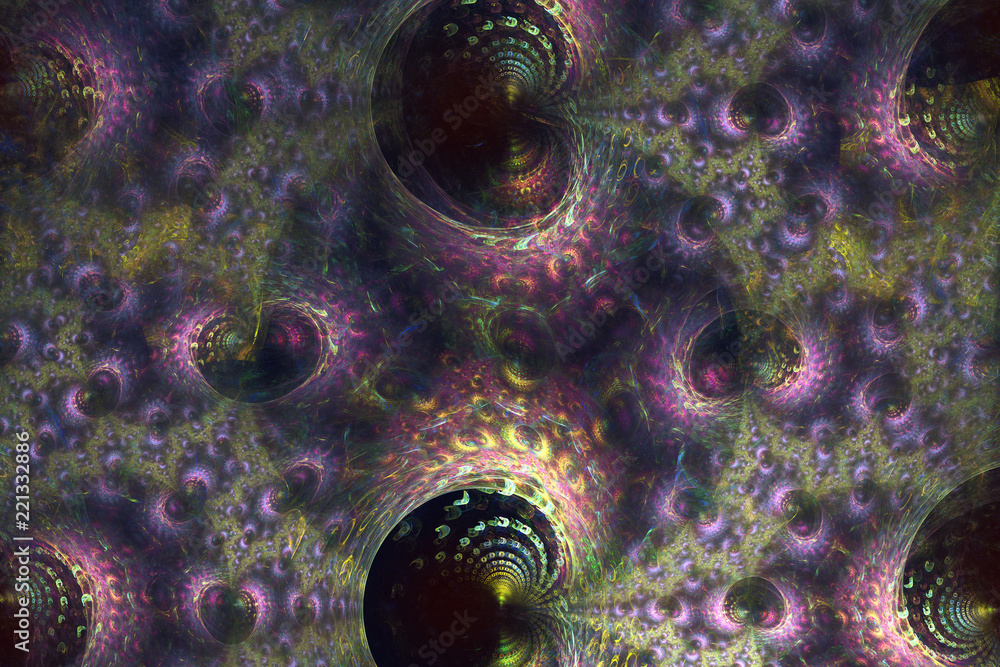 Poster abstrct digital artwork. beautiful spherical fractal pattern. shells under the water. technologies o