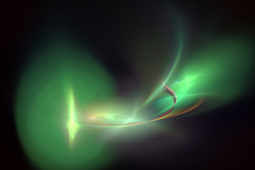 Abstrct Digital Artwork. Bright flashes of light in the dark. Technologies of fractal graphics.