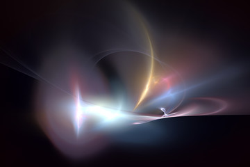Abstrct Digital Artwork. Bright flashes of light in the dark. Technologies of fractal graphics.