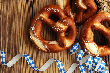 German pretzels with salt close-up on the table