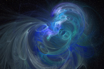 Naklejka premium Abstrct Digital Artwork. The theme of the cosmos and the universe. The origin of life in interstellar space against the background of starry space. Technologies of fractal graphics.