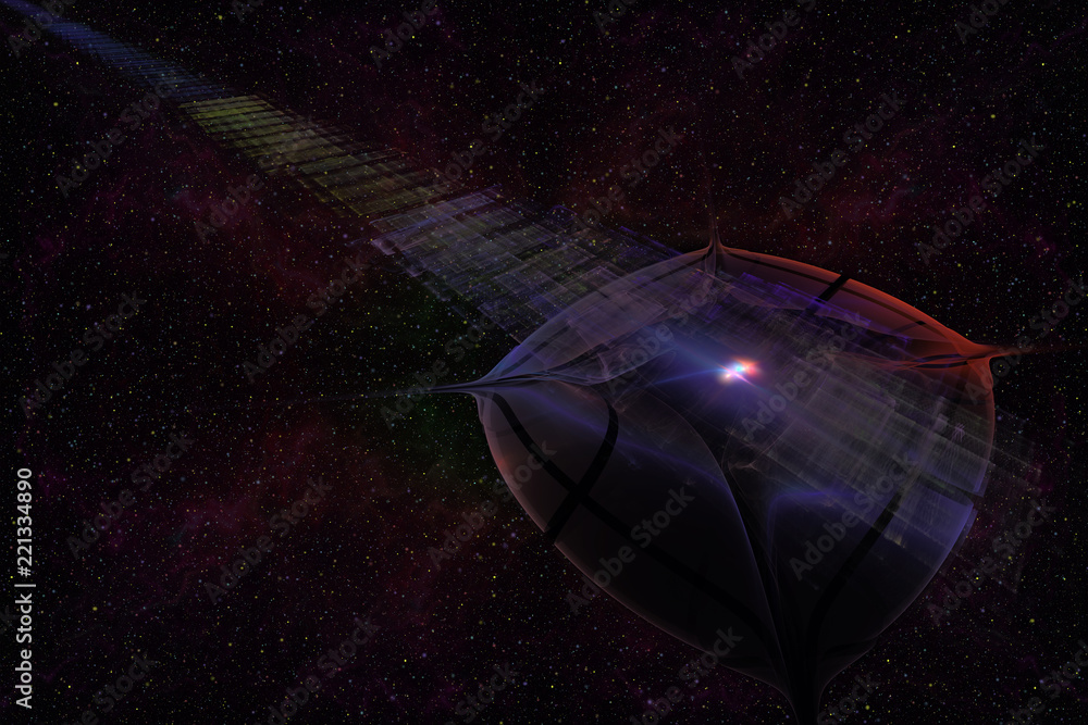 Poster abstrct digital artwork. the theme of the cosmos and the universe. an unidentified flying object aga