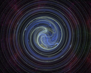 Abstrct Digital Artwork. The theme of the cosmos and the universe. Swirl of plasma among of starry space. Technologies of fractal graphics.
