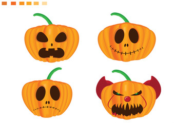 Pumpkin halloween set, scary, fear, smile, clown