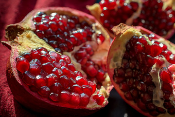 Ripe pomegranate. Halves of pomegranate