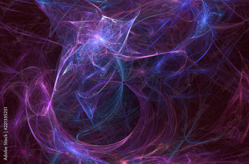 Fototapete Abstrct Digital Artwork. The theme of the cosmos and the universe. Beautiful fantastic nebula with plasma filaments on a dark background of space. Technologies of fractal graphics.