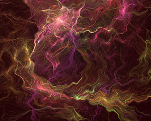 Abstrct Digital Artwork. The theme of the cosmos and the universe. Beautiful fantastic nebula with plasma filaments on a dark background of space. Technologies of fractal graphics.