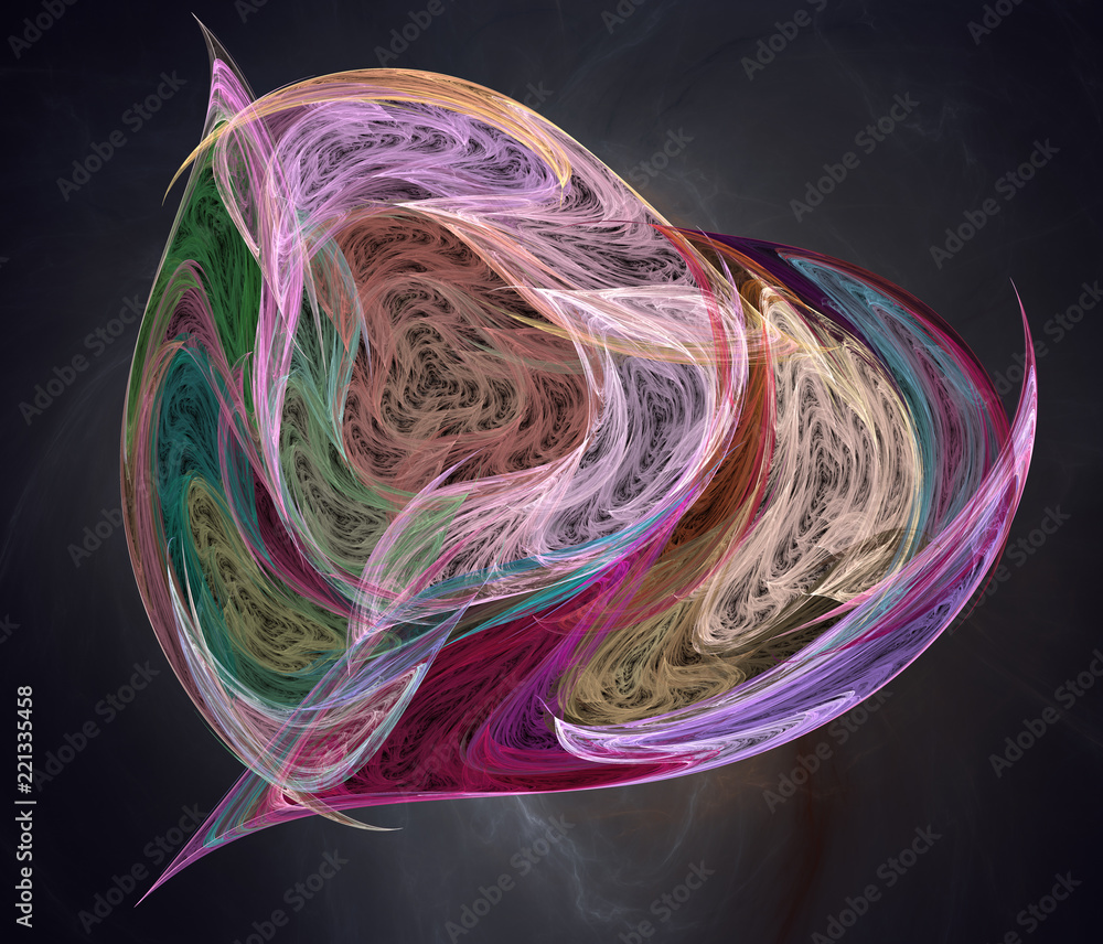Poster abstrct digital artwork. a large fractal object against a background of blurry dark space. technolog