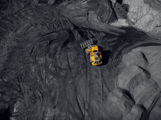 Open pit mine, extractive industry for coal, top view aerial drone