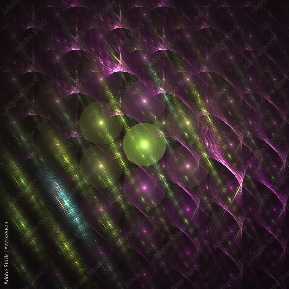 Poster abstrct background. glowing balloons and a beautiful metallic pattern. digital art. technologies of 