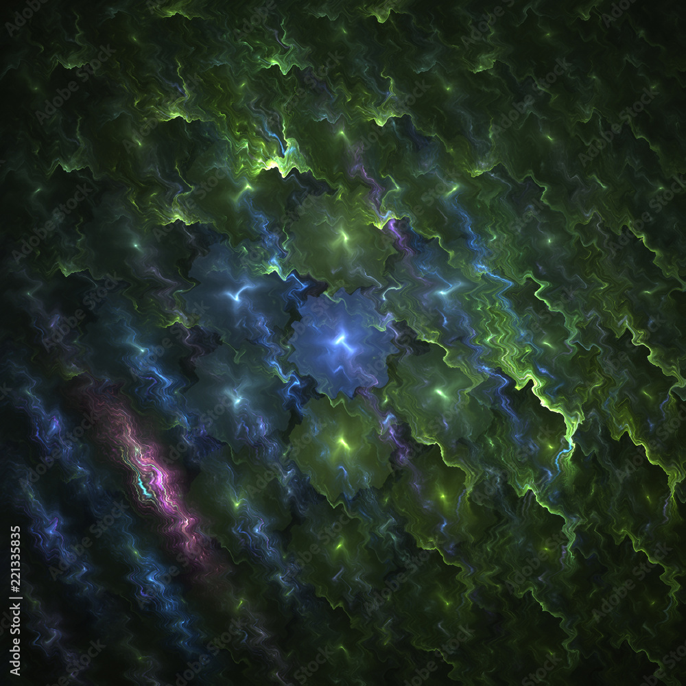 Poster abstrct background. glowing balloons and a beautiful metallic wavy pattern. digital art. technologie