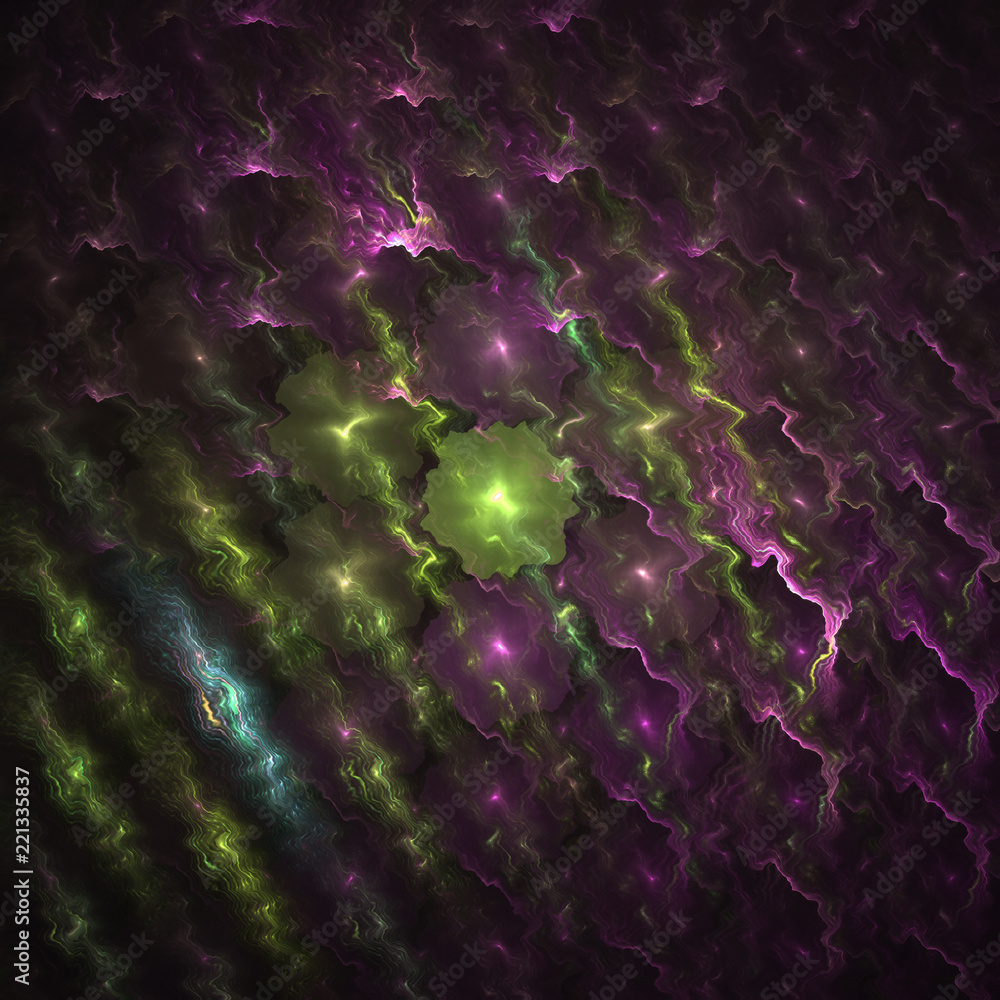 Poster abstrct background. glowing balloons and a beautiful metallic wavy pattern. digital art. technologie