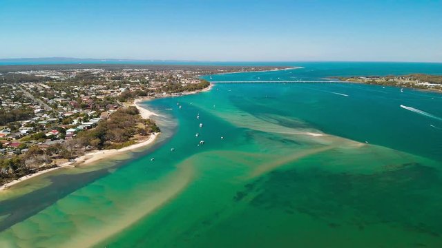 Aerial drone view of Bribie Island, Queensland, Australia.