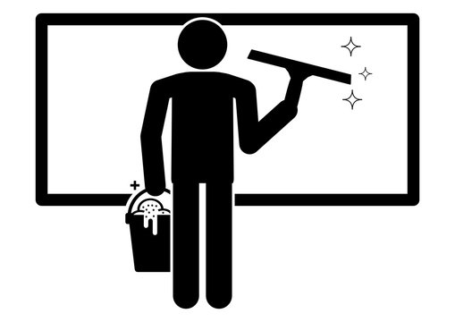 gz167 GrafikZeichnung - german - Reinigungsservice / Hausreinigung / Fensterabzieher und Putzeimer - english - cleaning service / house cleaning services / squeegees and cleaning bucket - A3 A4 g6564
