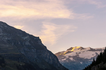 Panoramic view of Mount Rose at sunset in the Gressoney valley in summer