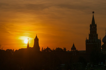 Fototapeta na wymiar Silhouette of the Moscow Kremlin at sunset, Moscow, Russia