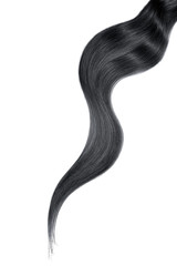 Black hair isolated on white background. Long wavy curl