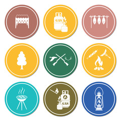 Set of travel and camping equipment icons