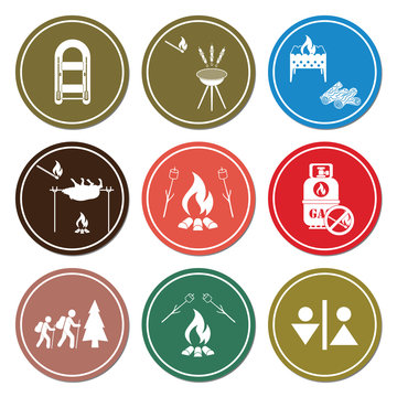 Set of travel and camping equipment icons