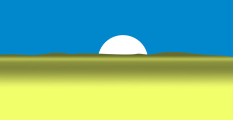 Sun from desert  low light hills on blue background.
vector illustration