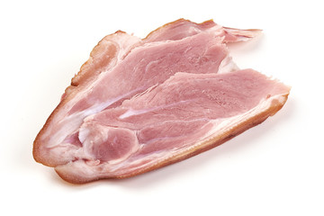 Sliced Italian prosciutto crudo or jamon. Pork ham, isolated on white background.