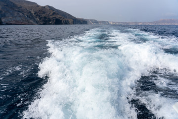 Waves behind the boat