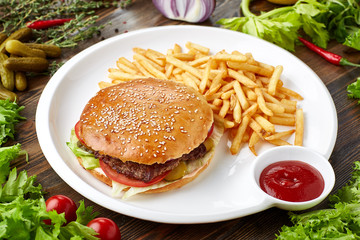 burger with french fries