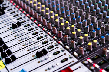 Analogue sound mixer. A close-up.