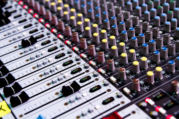 Analogue sound mixer. A close-up.