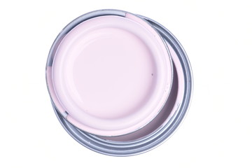 Pink paint can directly above isolated on white background